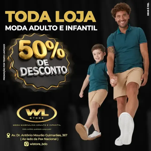 WL Store oferece 50% de desconto em moda masculina em Brumado