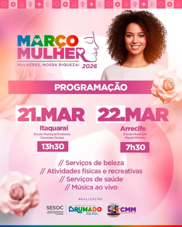Programação do Março Mulher chega a Itaquaraí e Arrecife neste fim de semana