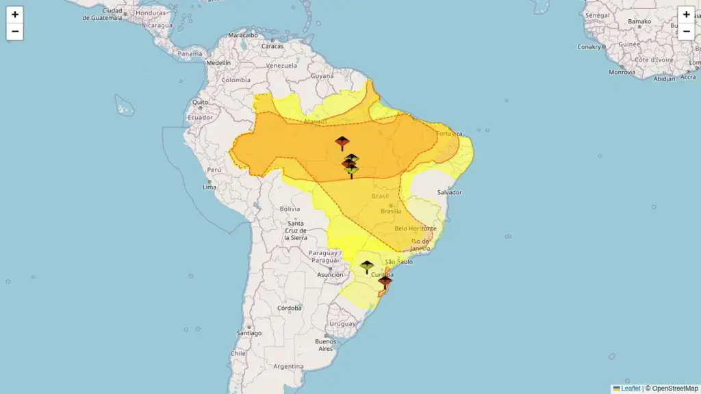 Seis alertas meteorológicos ativos afetam diversas regiões do Brasil