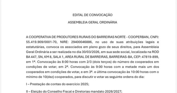 COOPERBAN divulga edital de convocação; confira as informações