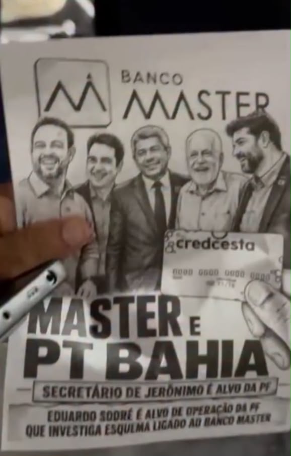 Papéis com críticas ao PT e menções ao Banco Master são lançados durante caminhada com Lula em Salvador